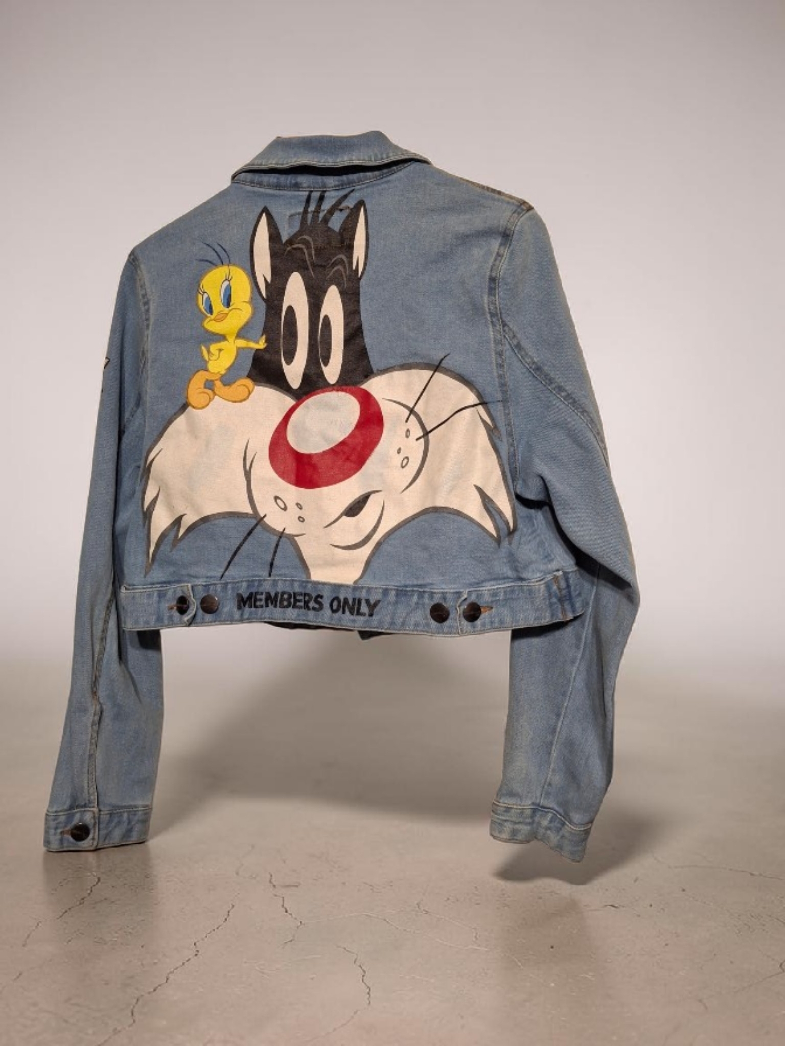 Members Only Looney Toons Light Blue Denim Jacket W/ Tweety & Sylvester Graphic